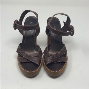 Aldo Brown Leather and Wood Platform Shoes
